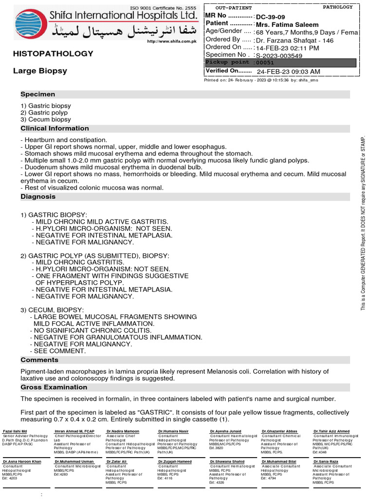 Histopathology Large Biopsy: Specimen | PDF | Stomach ...