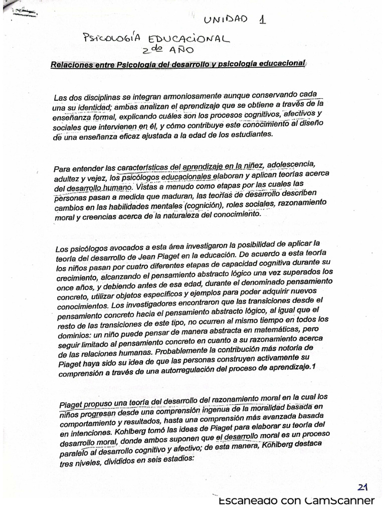 Psic. Del Desarrollo y Psic. Educacional | PDF