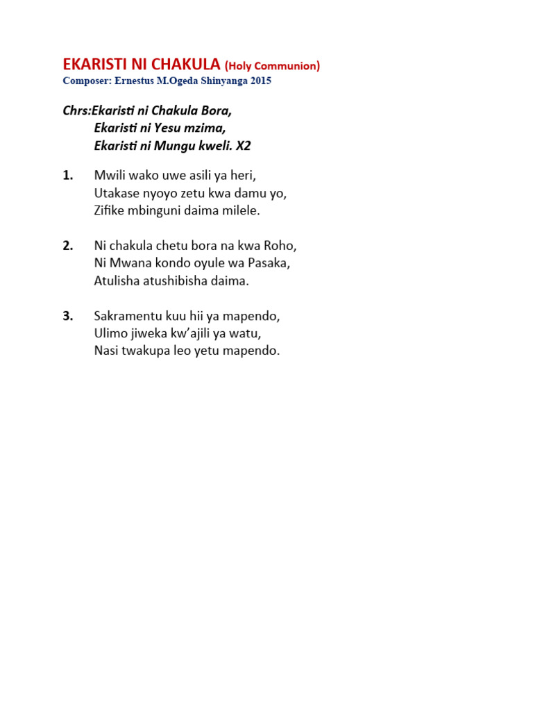 Ekaristi Ni Chakula-Ogeda | PDF
