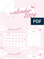 Pink and White Cute Feminine Illustrated 2024 Monthly Calendar