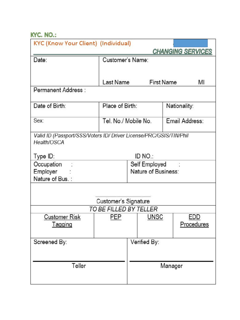 KNOW YOUR CLIENT (KYC Form) | PDF