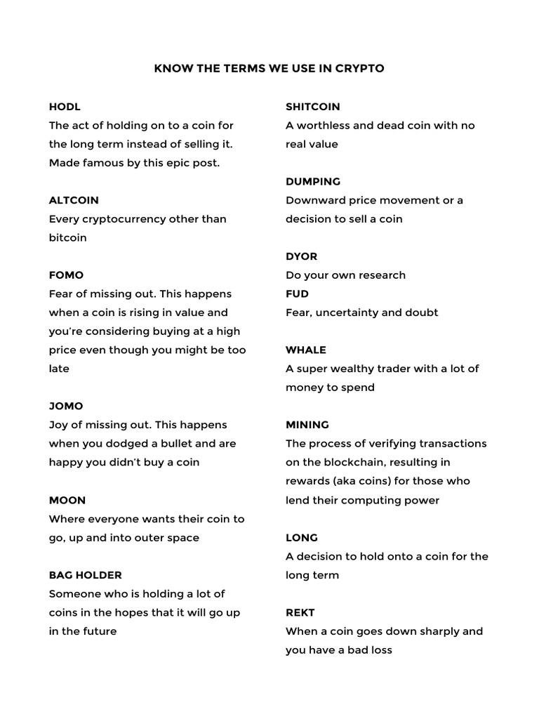 Know The Terms We Use in Crypto | PDF | Cryptocurrency | Trade