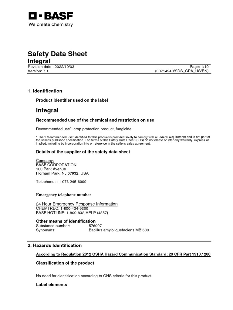 Integral Fungicide Safety Data Sheet | PDF | Toxicity | Personal ...