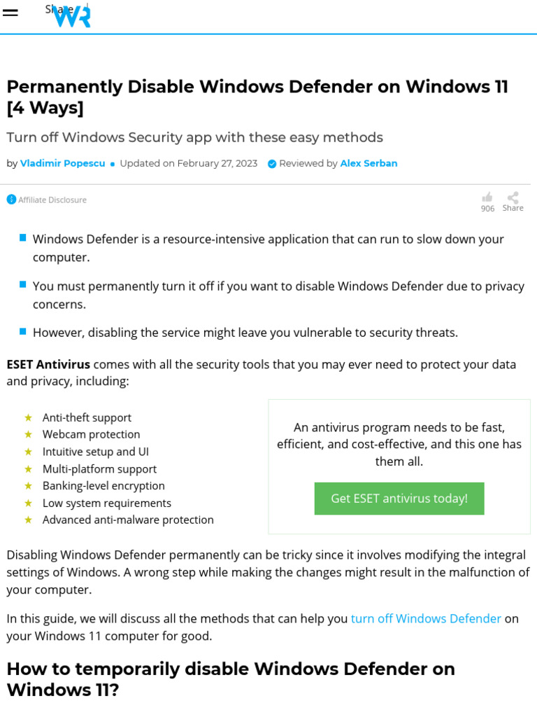 Permanently Disable Windows Defender 11 | PDF | Windows Registry ...