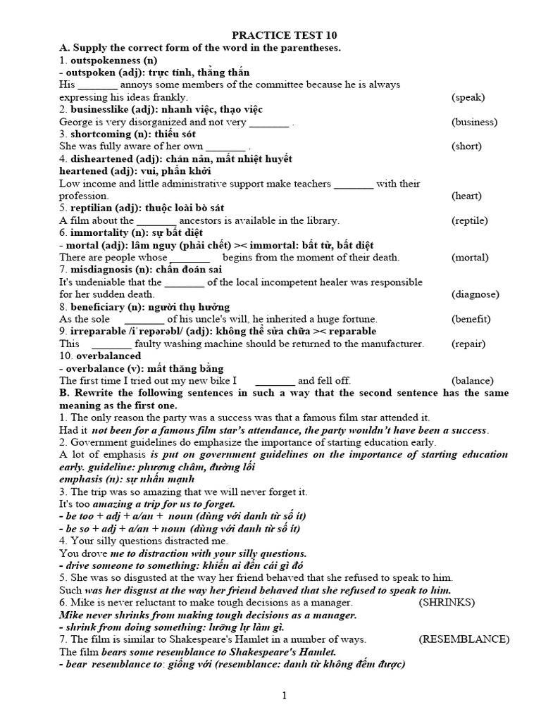 Key To Practice Test Pdf