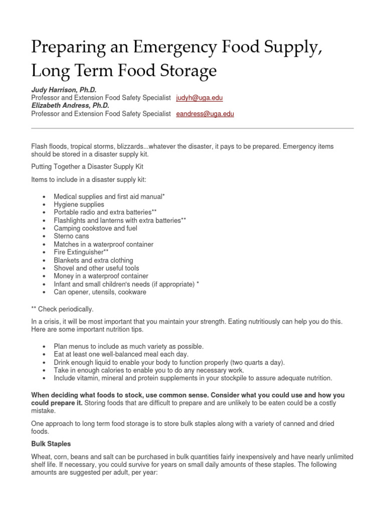 Preparing An Emergency Food Supply, Long Term Food Storage Judy