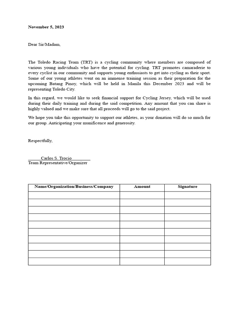 Toledo Racing Team Fundraising Request | PDF
