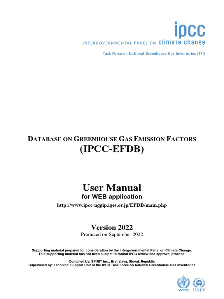 IPCC EFDB User Manual 2022 | PDF | Emission Intensity | Microsoft Excel