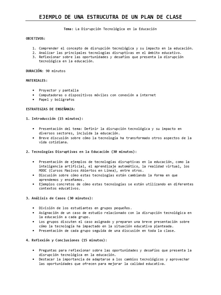 Estructura de Un Plan de Clase | PDF | Curso abierto masivo en linea ...