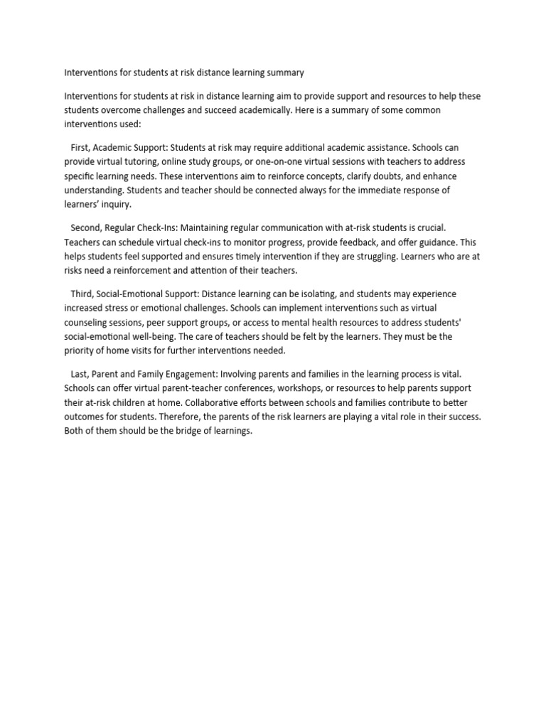 5 Interventions For Students at Risk Distance Learning - WPS Office | PDF