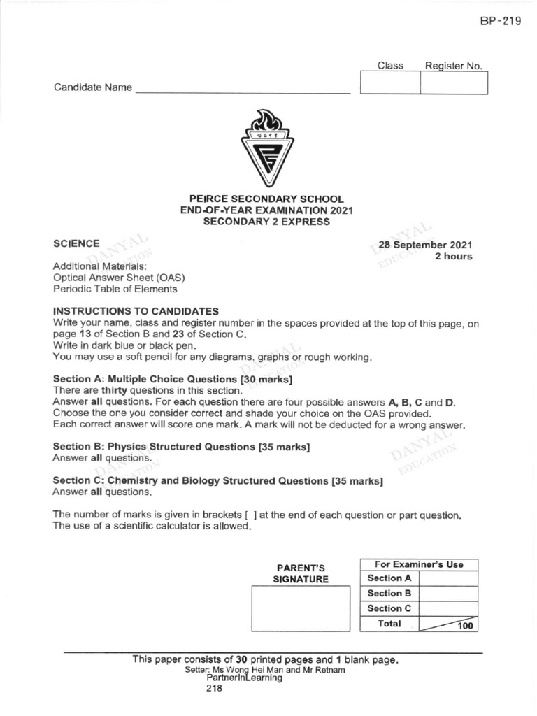Peirce secondary sec2 sci 2021 pdf