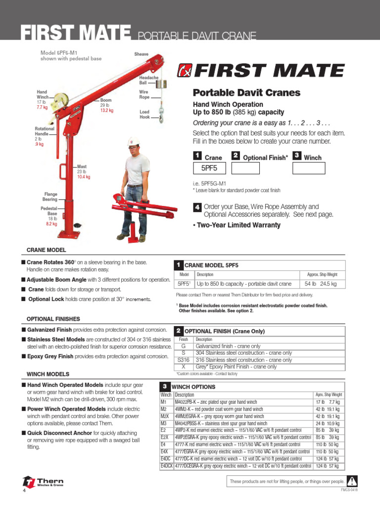 Thern First Mate Cut Sheet 2 | PDF | Crane (Machine) | Drill