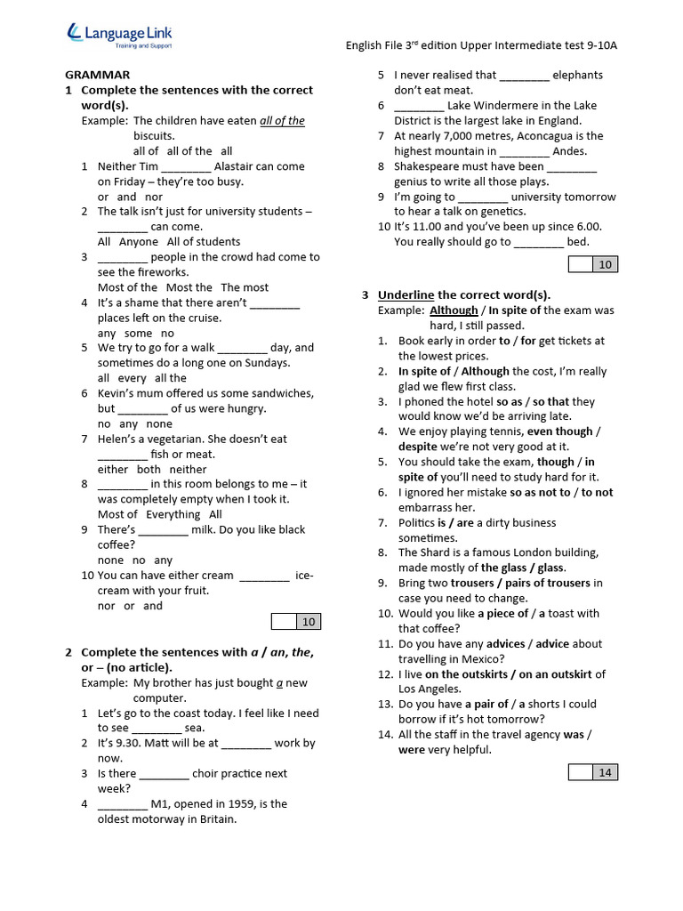 Upper Intermediate Test 9-10A Answers | PDF