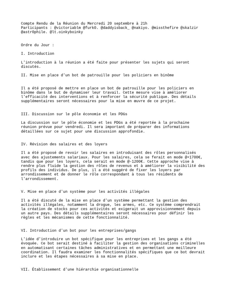 Compte Rendu Réunion du 20 Septembre | PDF | Marché (Économie) | Inventaire