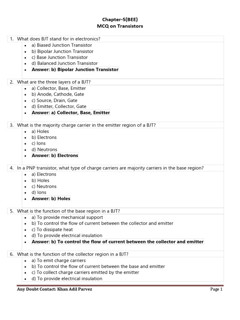 Mcq on transistors pdf bipolar junction transistor field effect
