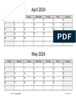 April May Two Months 2024 Calendar Horizontal