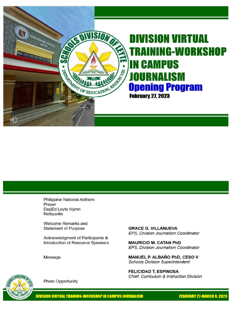 Program For The Division Journalism Training | PDF