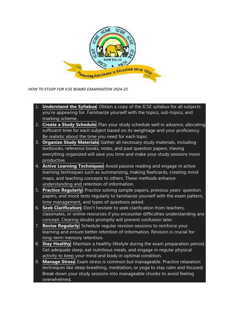 How To Study For Icse Board Examination 2024 25 Pdf Geography