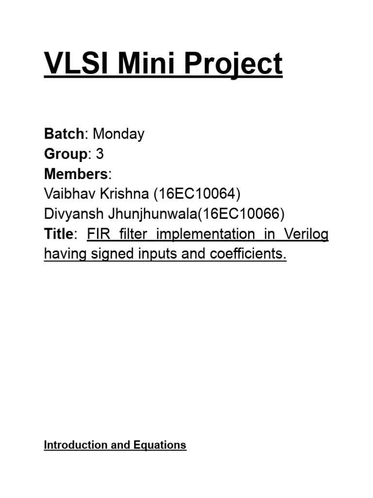 FIR Filter Implementation in Verilog | PDF | Electrical Engineering ...