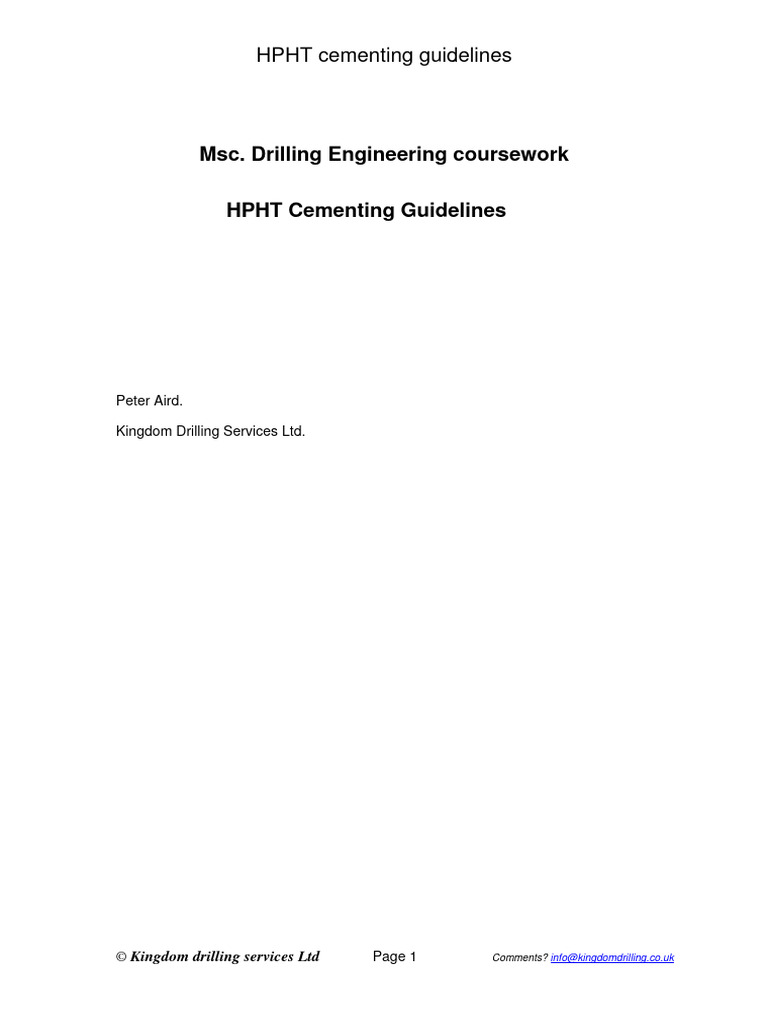 HPHT Cementing for Engineers | PDF | Casing (Borehole) | Cement