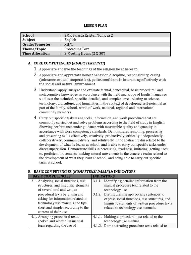 Lesson Plan Procedure Text | PDF | Teachers | Linguistics