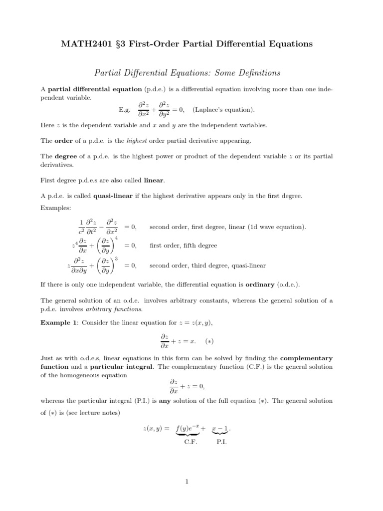First-Order PDEs in MATH2401 | PDF | Partial Differential Equation ...