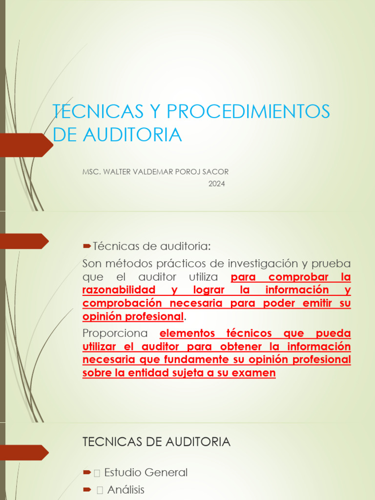 Técnicas y Procedimientos de Auditoría | PDF | Auditoría | Contralor