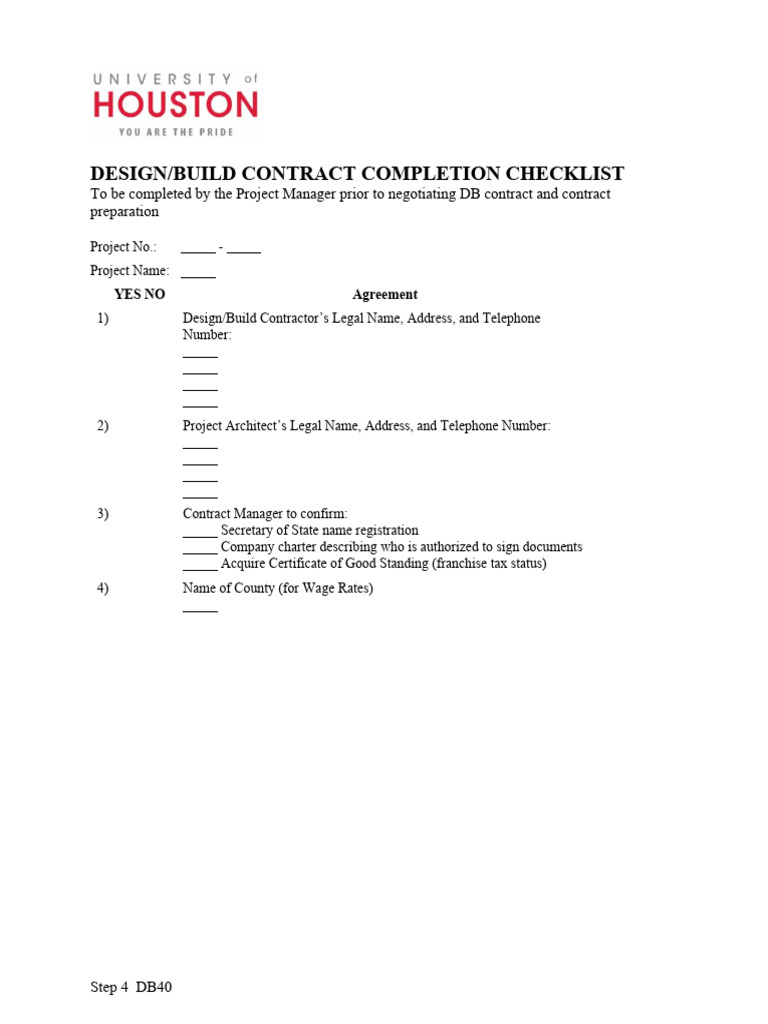 Design Build Contract Completion Checklist | PDF | Architect | Engineering