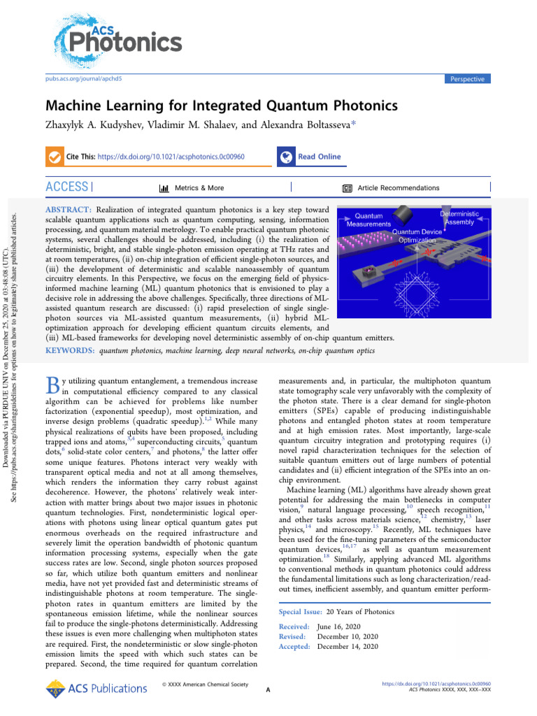 REV-Boltasseva ACS Photonics ML For Quantum Photonics | PDF | Quantum ...