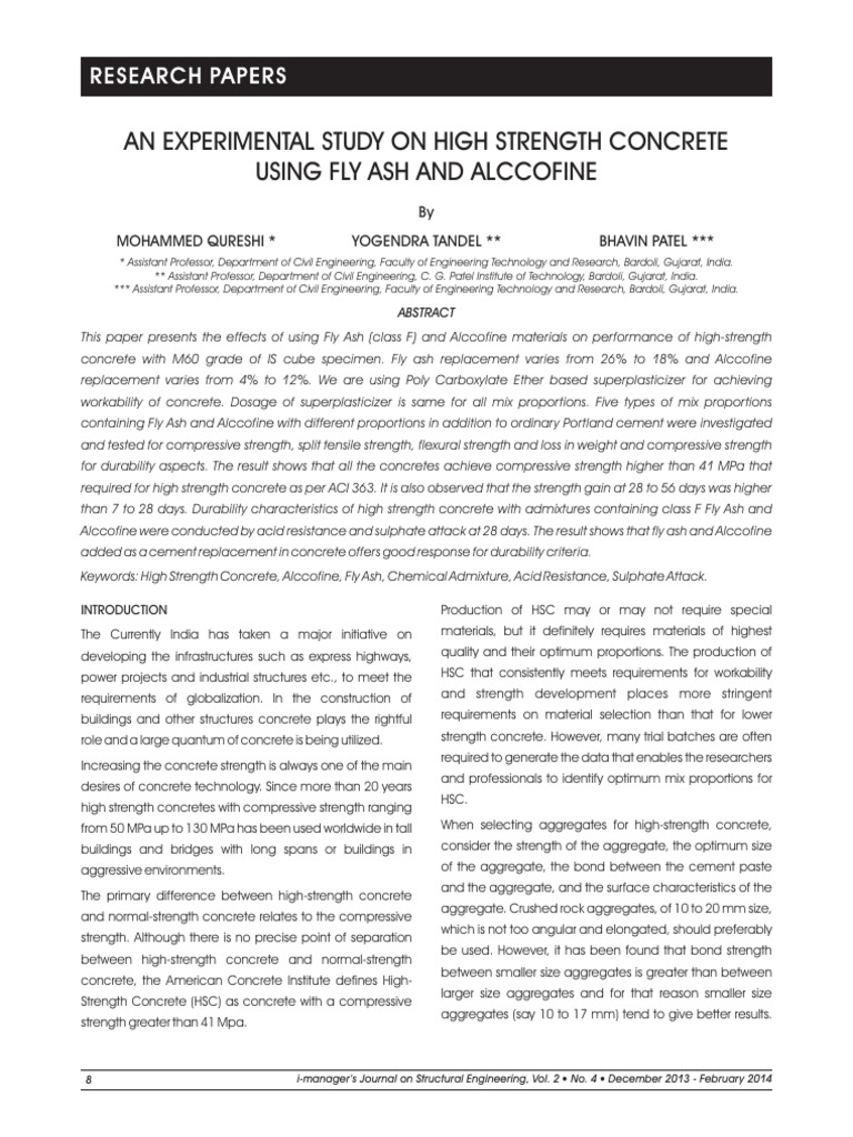 High Strength Concrete with Fly Ash & Alccofine | PDF | Concrete | Cement
