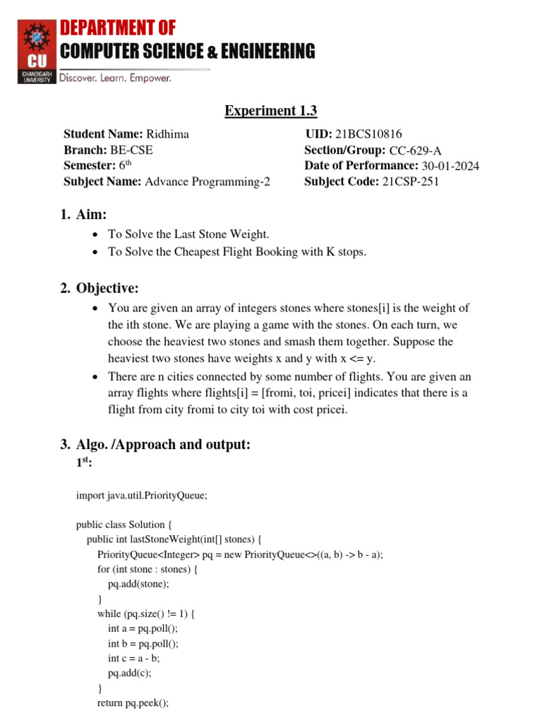 New - AP-2 - Exp - 3 - 21BCS10816 - Ridhima - CC-629 | PDF | Computer ...
