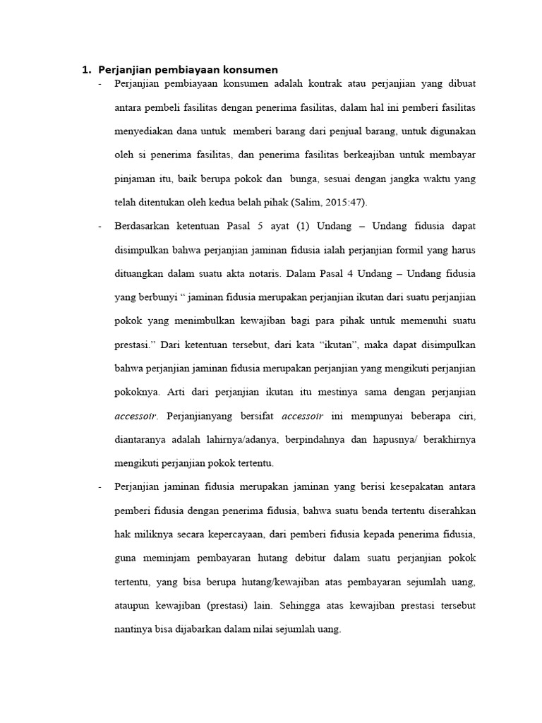 Perjanjian Fidusia Dalam Pembiayaan Konsumen Pdf Bisnis Hukum