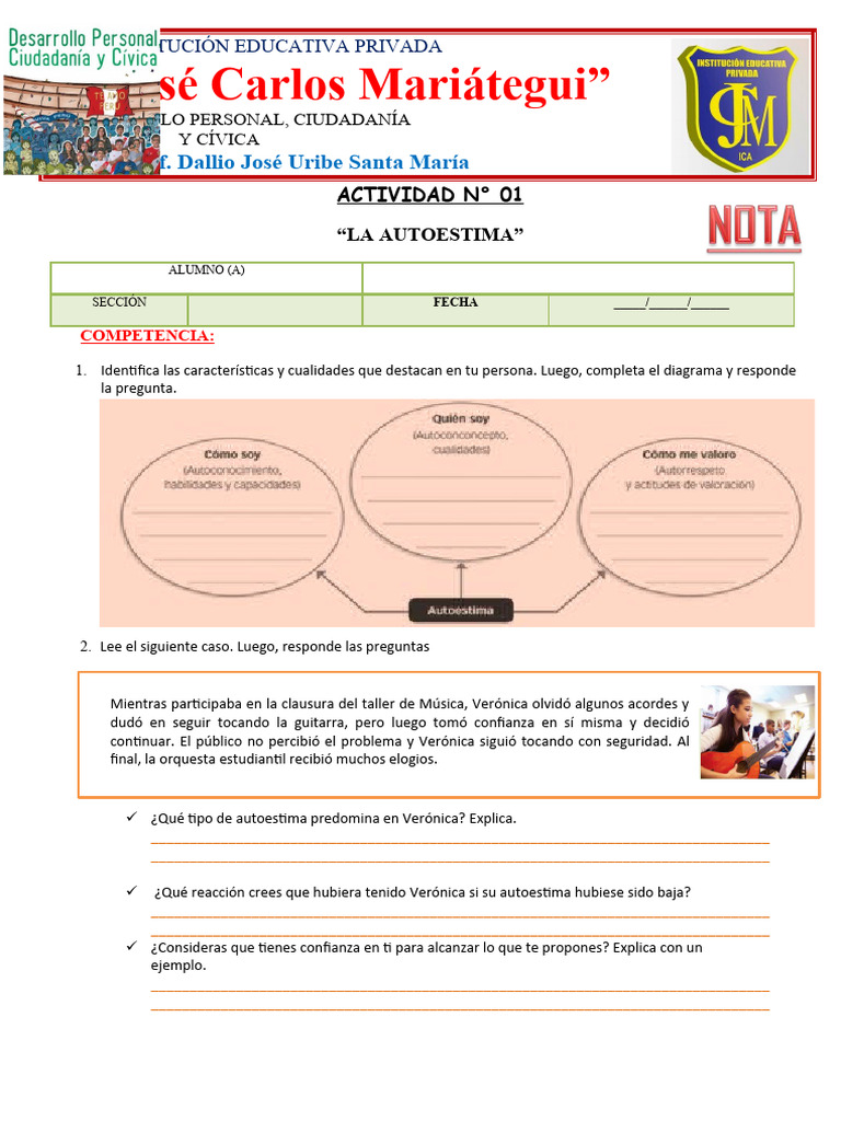 Ficha de Autoestima para Estudiantes | PDF | Autoestima | Escuelas