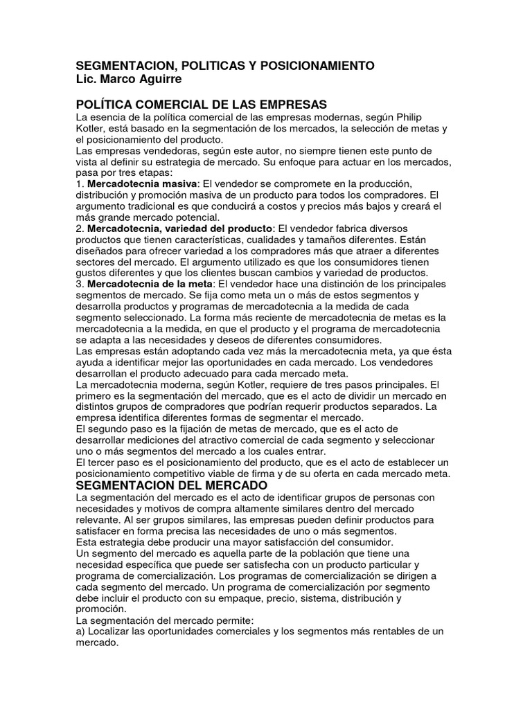 Estrategias de Segmentación y Posicionamiento | PDF | Marketing ...