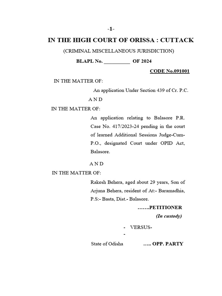 Bail Application Under Section 439 Cr.P.C. | PDF | Bail | Arrest