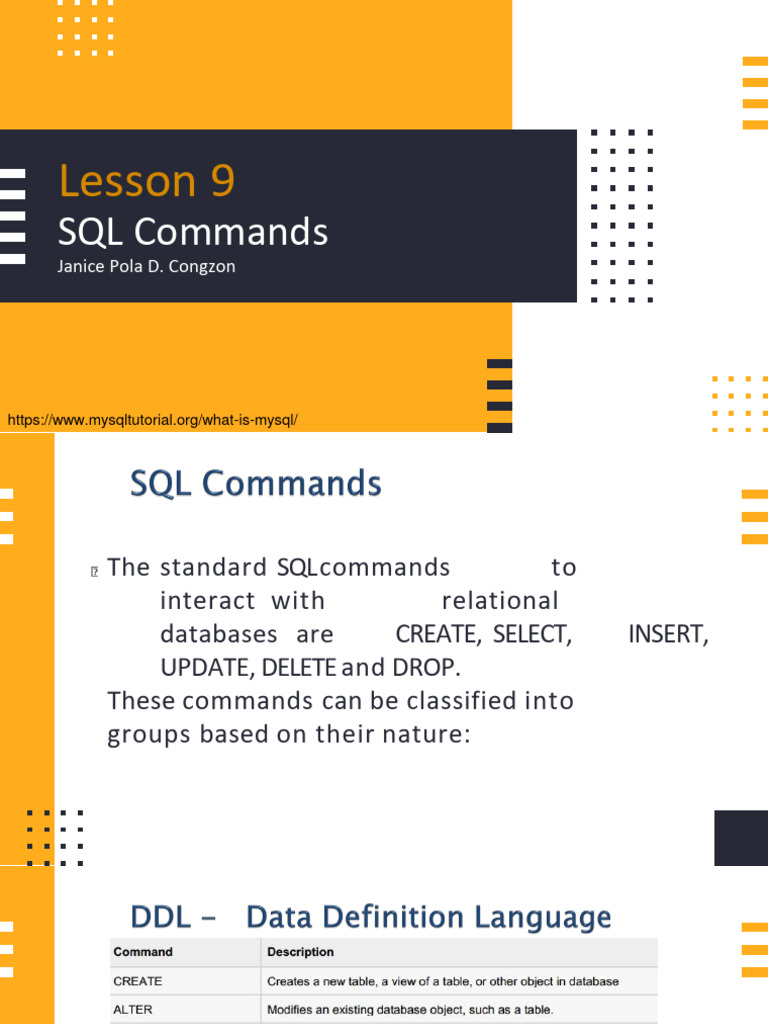 INFOMAN Lesson 9 Basic SQL Commands | Download Free PDF | Relational ...