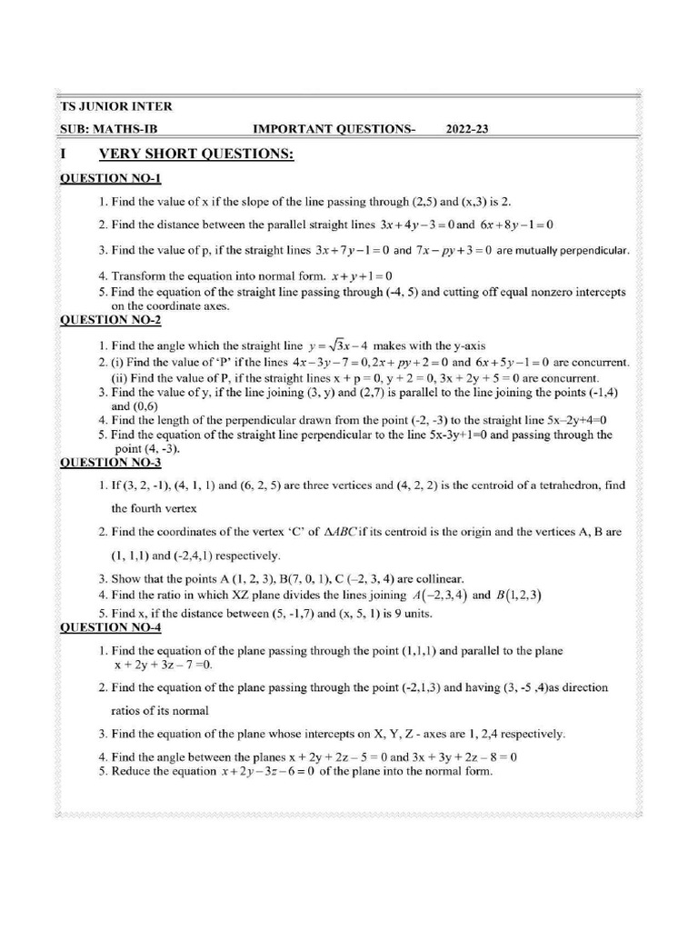 TS - JR - Maths Ib - Imp Questions-2023 | PDF