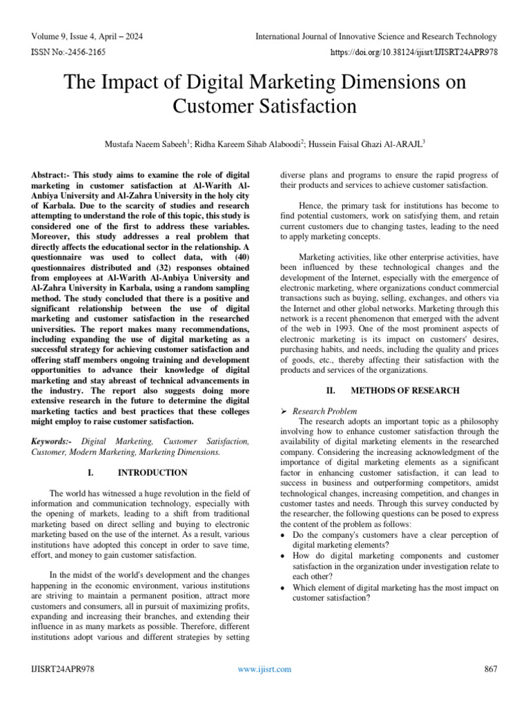 The Impact of Digital Marketing Dimensions On Customer Satisfaction ...