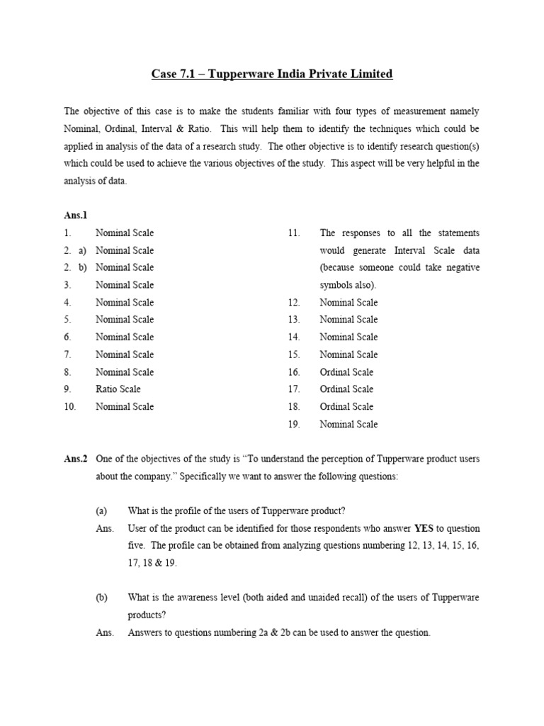 Tupperware India User Perception Study | PDF | Level Of Measurement ...