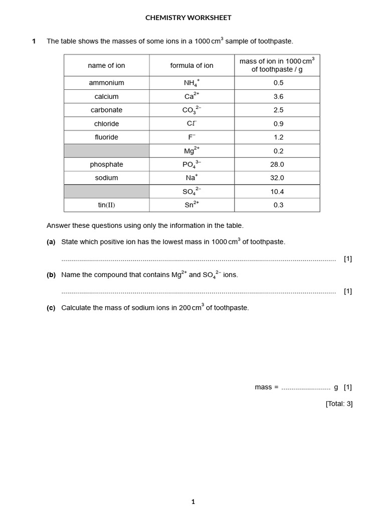 Chemistry worksheet | PDF | Chemical Compounds | Nitrogen