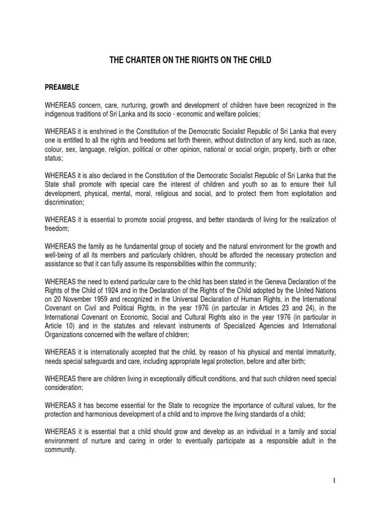 Sri Lanka's Child Rights Charter | PDF | Legal Guardian | Best Interests