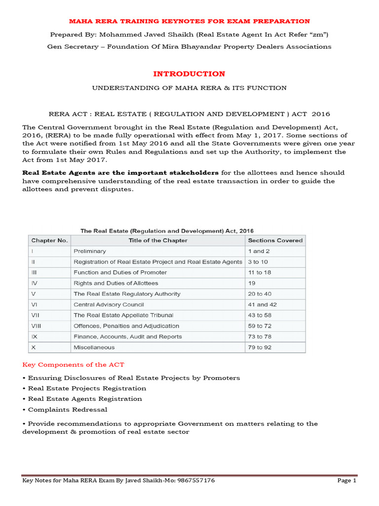 Maha RERA Exam Preparation Keynotes | PDF | Commercial Property