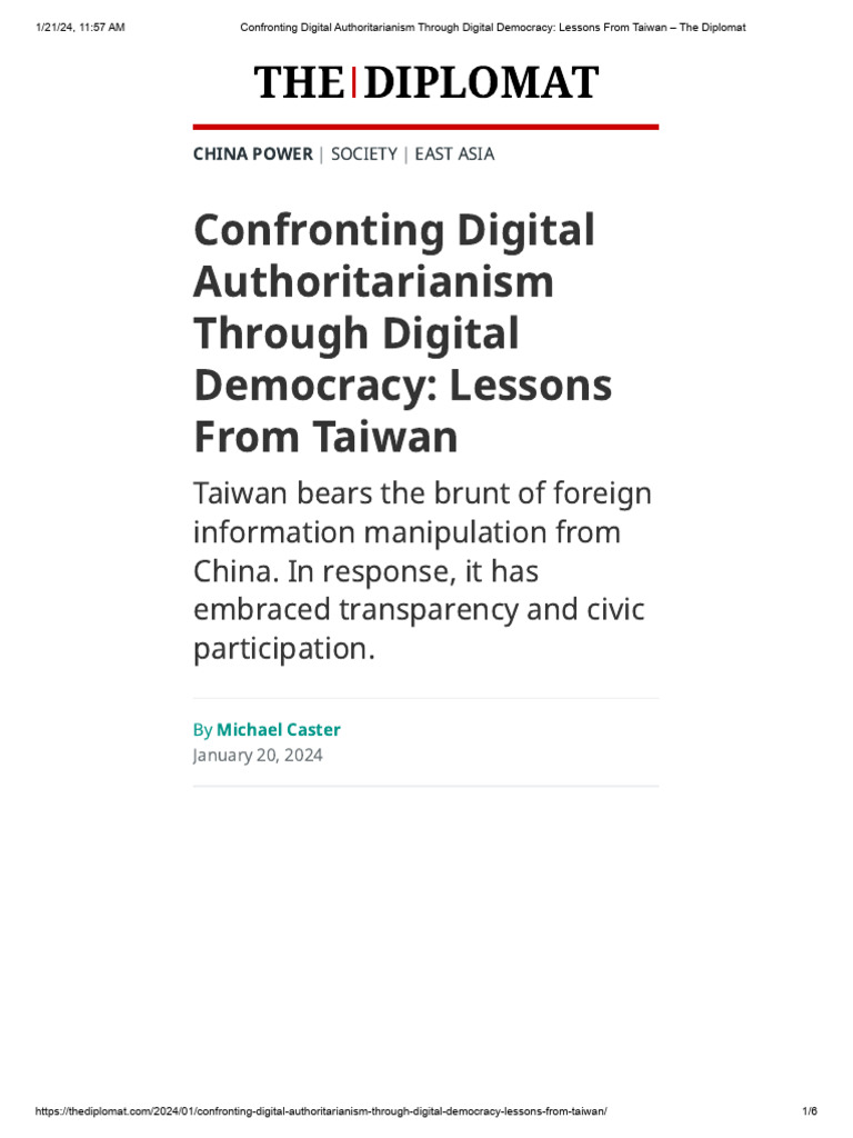 Taiwan's Digital Democracy Against Authoritarianism | PDF | Taiwan ...