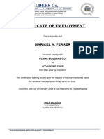 Certificate of Employment: Pluma Builders Co