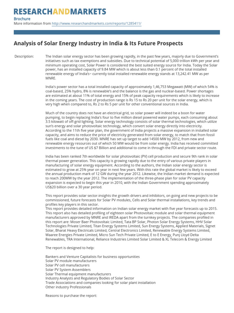 India Solar Energy Market Analysis | PDF | Solar Power | Photovoltaics