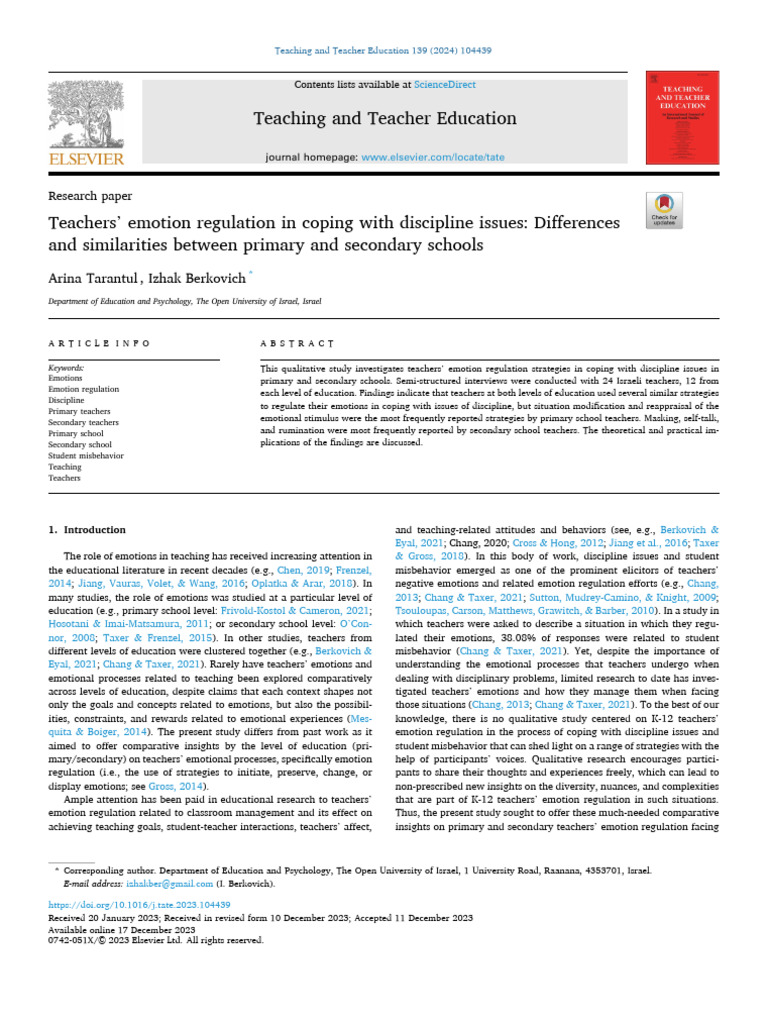 Teachers' Emotion Regulation Strategies | PDF | Emotions | Emotional ...