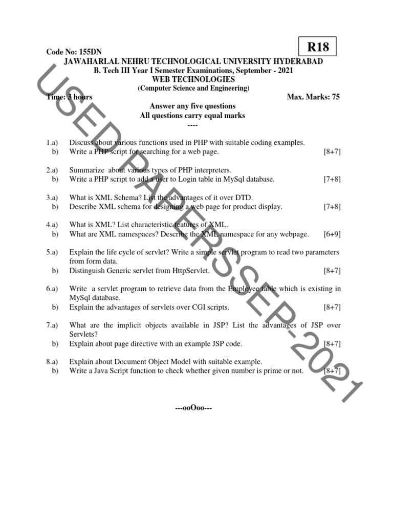 B.Tech Web Technologies Exam | PDF | Xml | Php