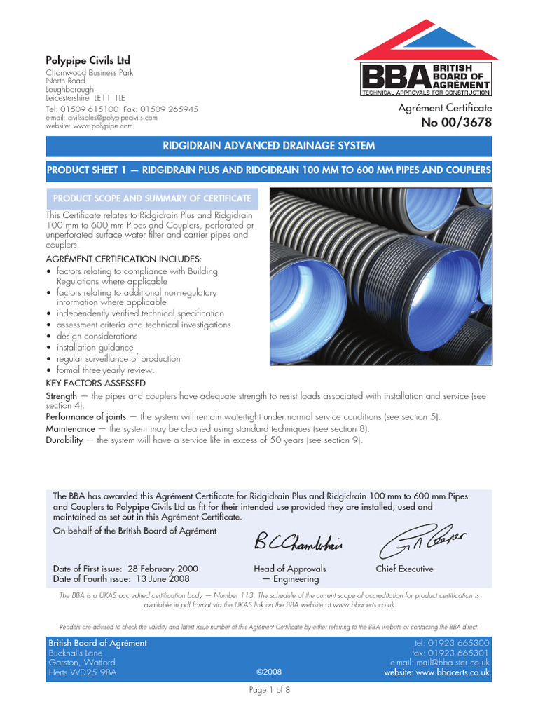 Ridgidrain Plus Pipe Certification Details PDF Pipe Fluid 