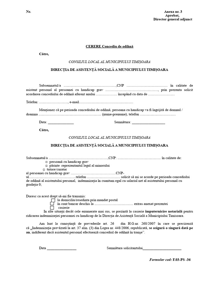 Cerere Concediu Asistenti Personali | PDF