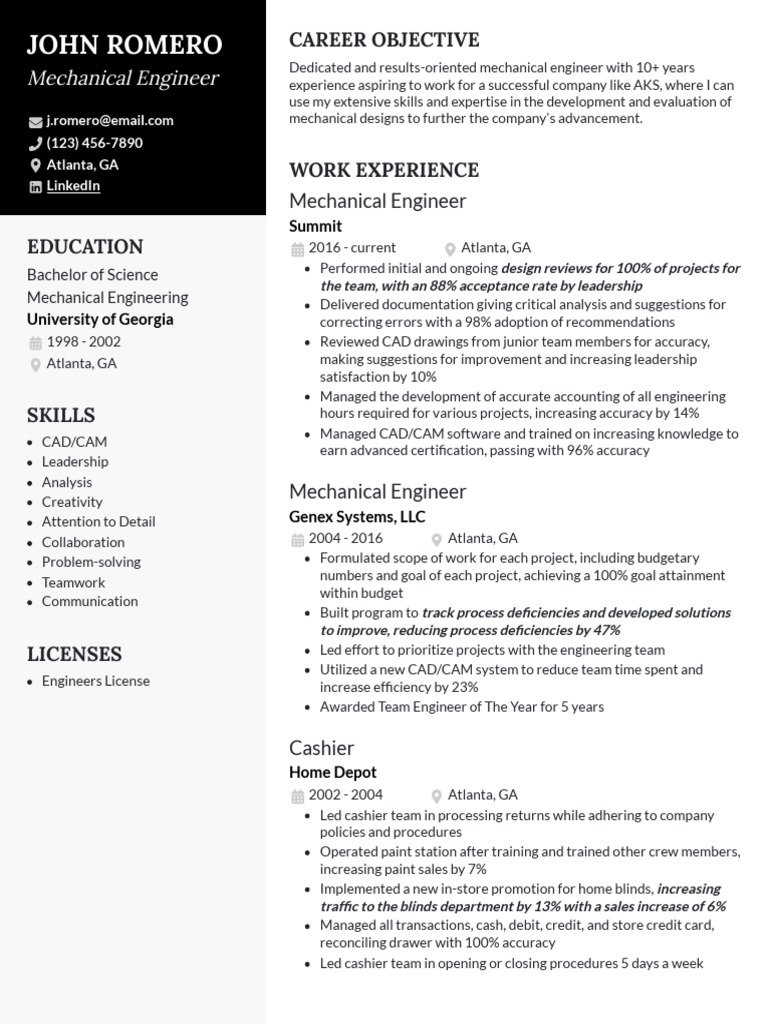 Mechanical Engineer Resume Example | PDF | Mechanical Engineering ...